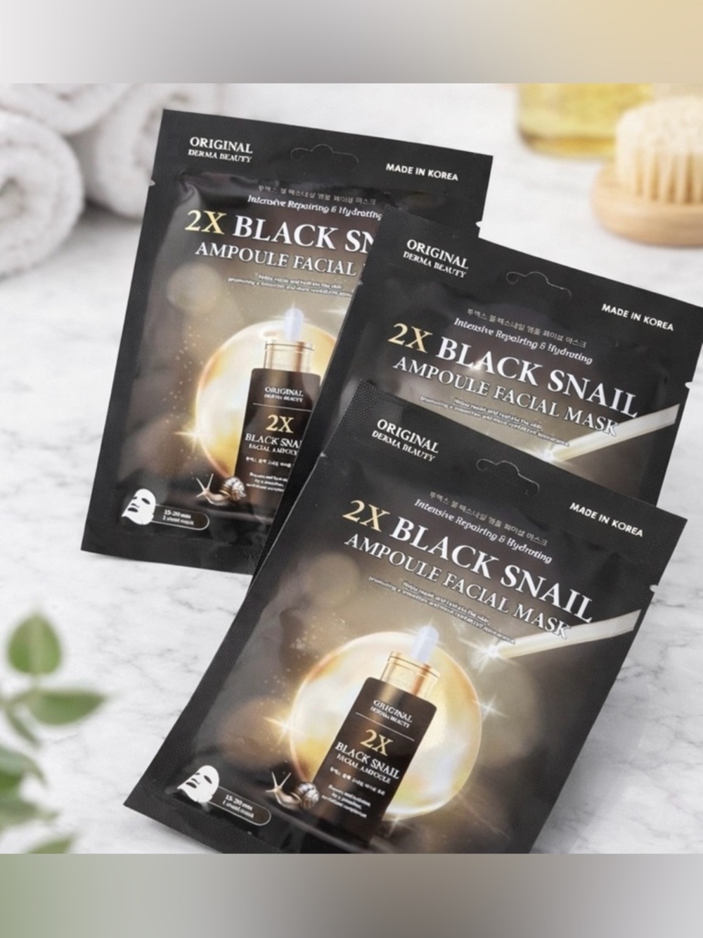 Black Snail Ampoule Facial Masks, Three NEW Masks, Repairs & Hydrates Skin